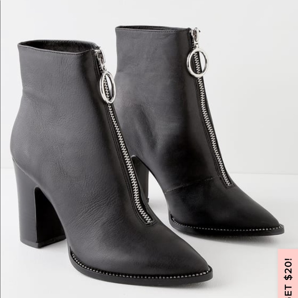 Satine Black Leather High Heel Booties
